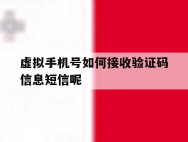 虚拟手机号如何接收验证码信息短信呢