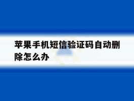 苹果手机短信验证码自动删除怎么办