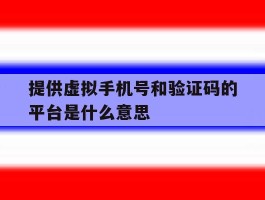 提供虚拟手机号和验证码的平台是什么意思