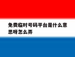 免费临时号码平台是什么意思呀怎么弄